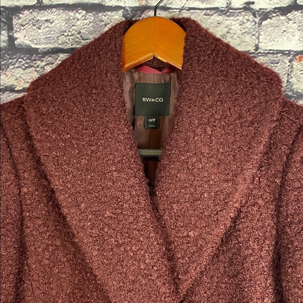RW&CO Maroon Red Teddy Double Breasted Long Cozy Layering Coat Sz XS - Picture 11 of 16